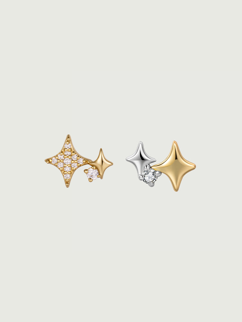 Diamond Star Asymmetry Stud Earrings