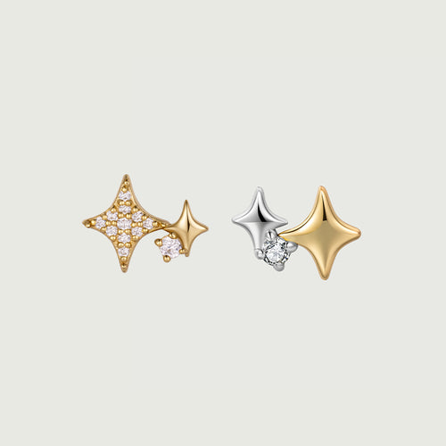 Diamond Star Asymmetry Stud Earrings