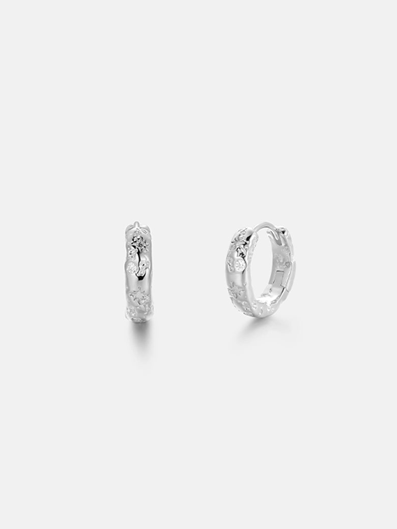 Diamond Starlit Silver Hoop Earrings-obyjewelry