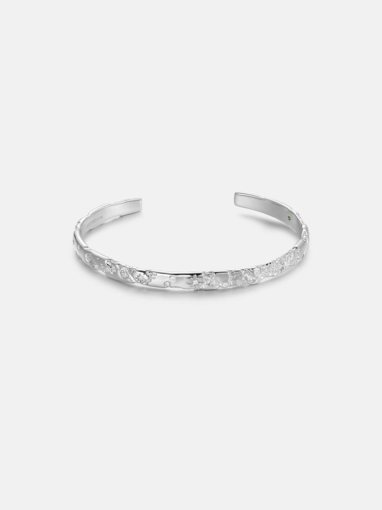 Diamond Starlit Textured Silver Bangle-obyjewelry