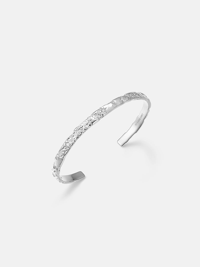 Diamond Starlit Textured Silver Bangle-obyjewelry