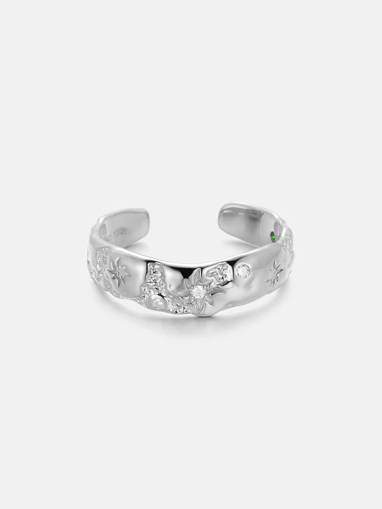 Diamond Starlit Textured Silver Ring-obyjewelry