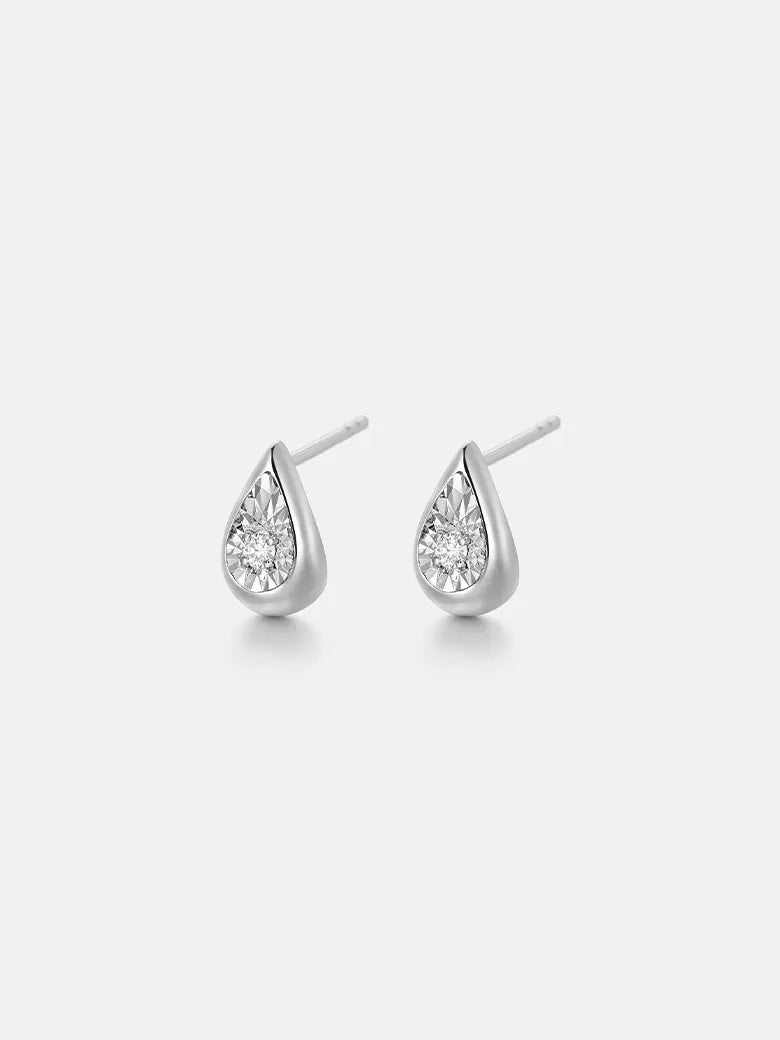 Diamond Teardrop Silver Stud Earrings