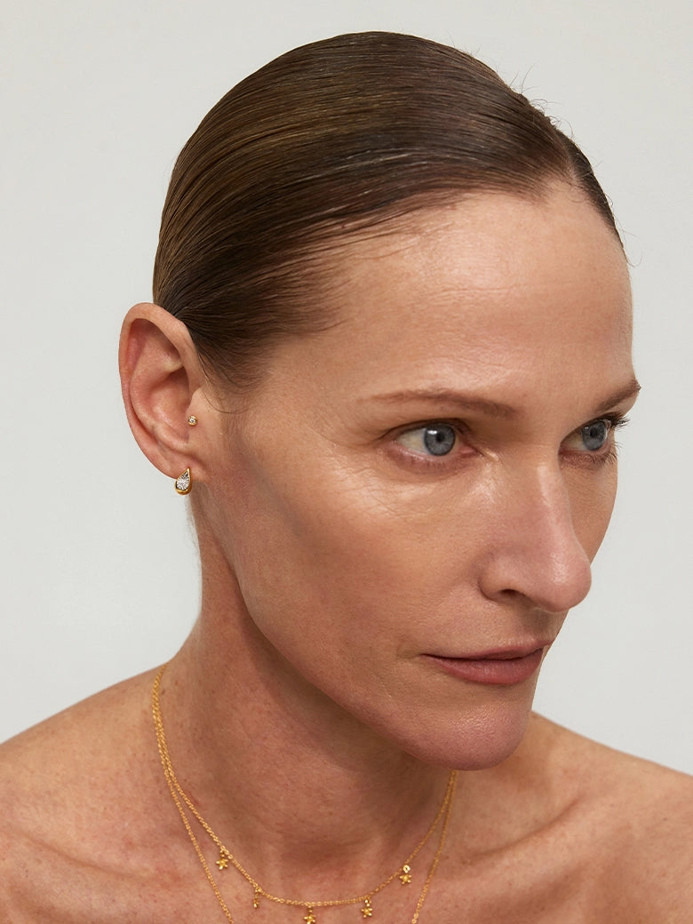 Close-up of a woman's neck showcasing DiamondTeardropStudEarrings