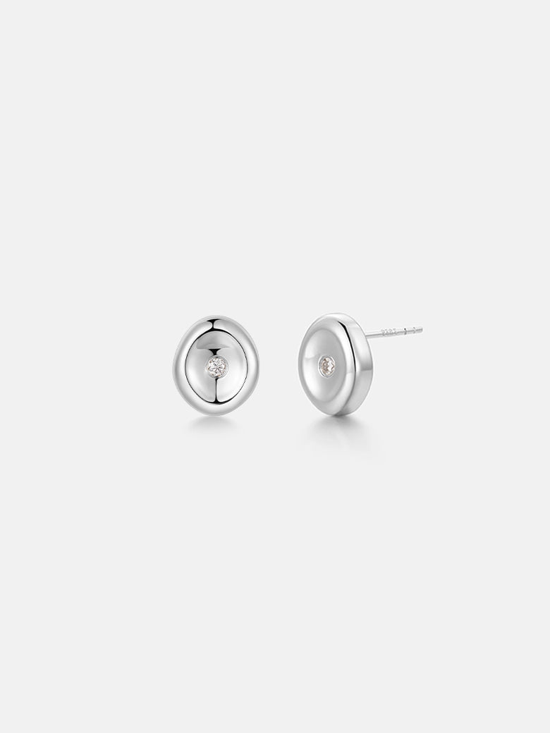 Diamond Wax Seal Silver Studs featuring a minimalist design with a diamond accent on sterling silver.