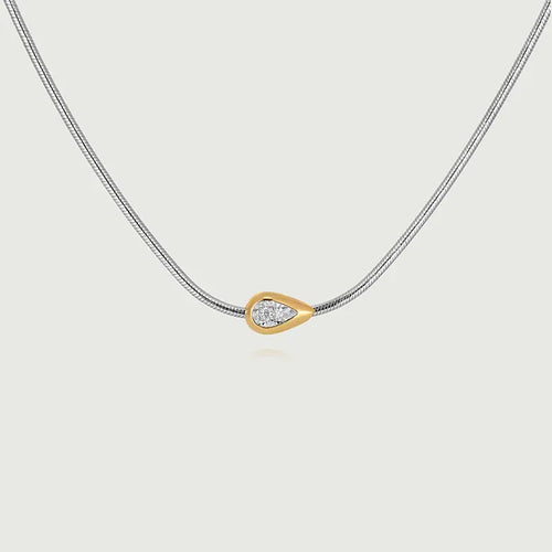 Two-tone Diamond Drop Glide Necklace with a lab-grown diamond on a silver chain