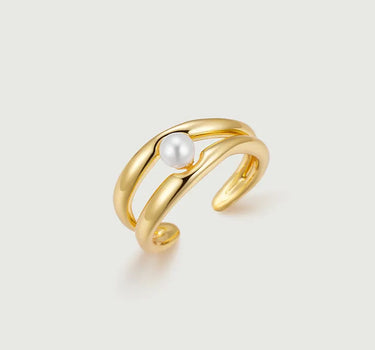 Double Hoop Pearl Stacking Ring-obyjewelry
