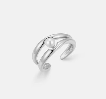 View details for Double Hoop Pearl Stacking Silver Ring-obyjewelry