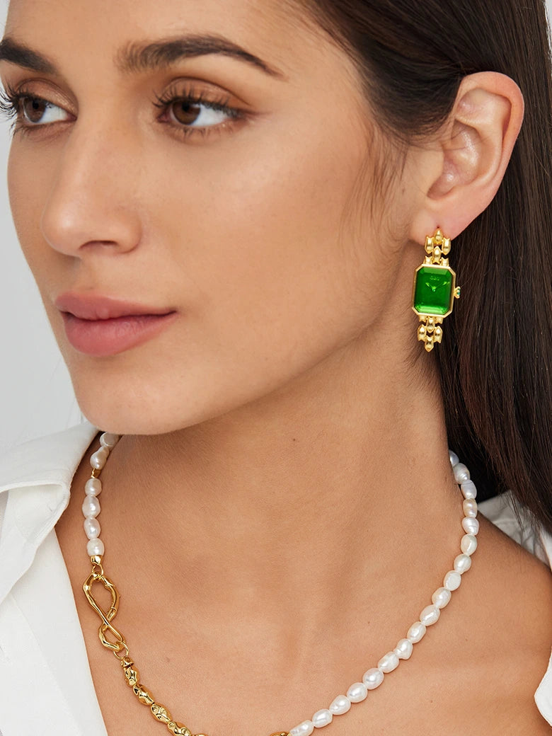 Drop Emerald Green Watch Earrings
