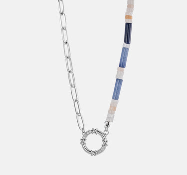 Dumortierite Silver Paperclip Chain