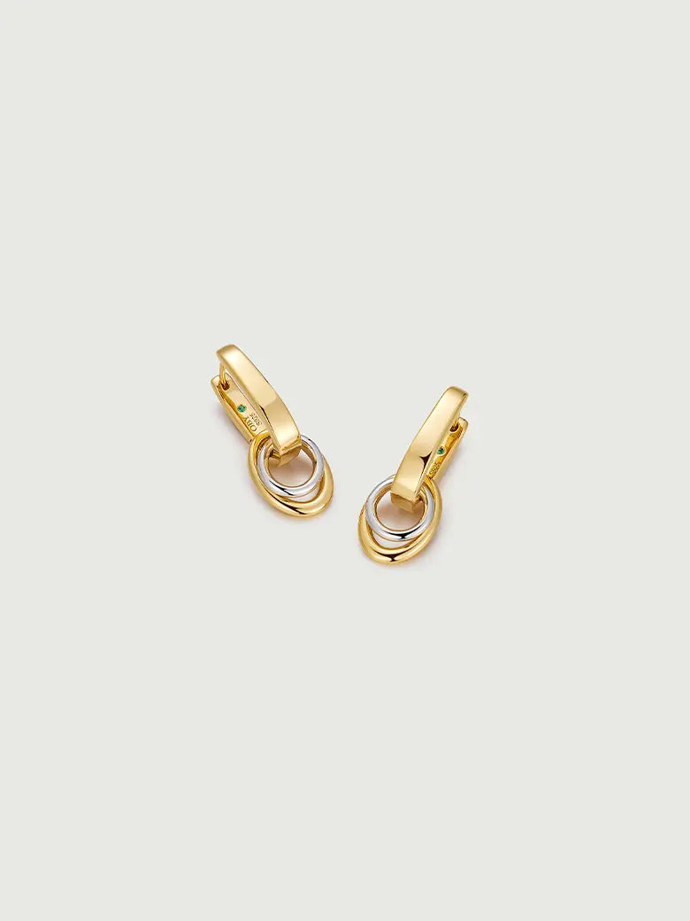 Duo Link Hoop Earrings featuring a two-tone design with detachable hoop pendants for versatile wear.