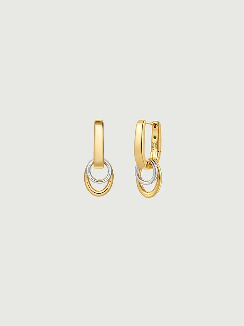 Duo Link Hoop Earrings featuring a two-tone, detachable design for versatile wear, ideal for women.