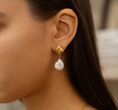 Embroidered Textured Asymmetric Pearl Earrings