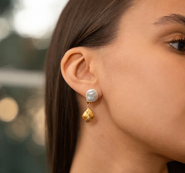 Embroidered Textured Asymmetric Pearl Earrings