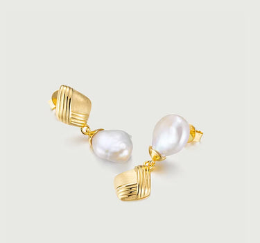 Embroidered Textured Asymmetric Pearl Earrings