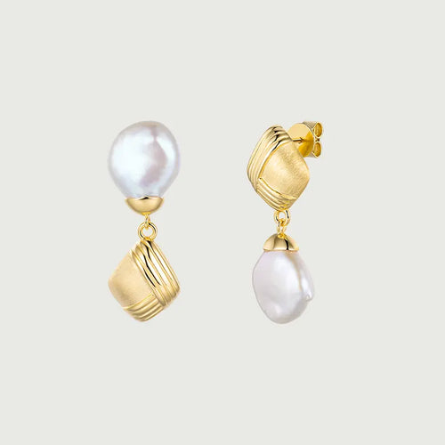 Embroidered Textured Asymmetric Pearl Earrings