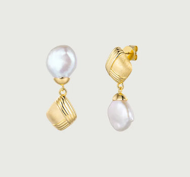 Embroidered Textured Asymmetric Pearl Earrings