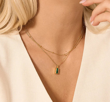 Emerald Bar Charm Necklace