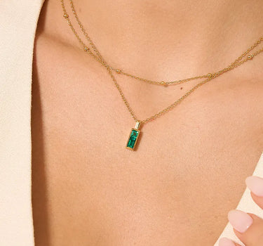 Emerald Bar Charm Necklace