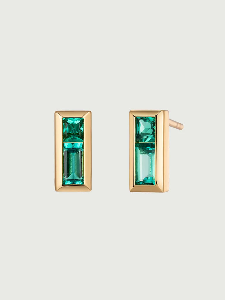 Emerald Bar Stud Earrings