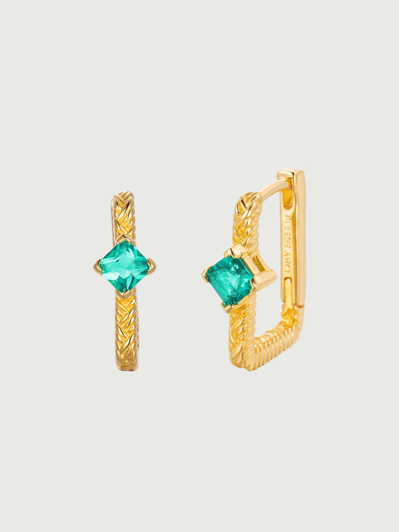 Emerald Braid Huggie Earrings