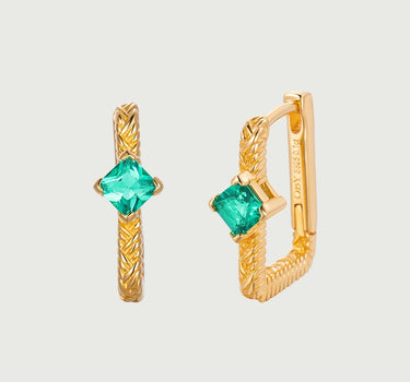 Emerald Braid Huggie Earrings