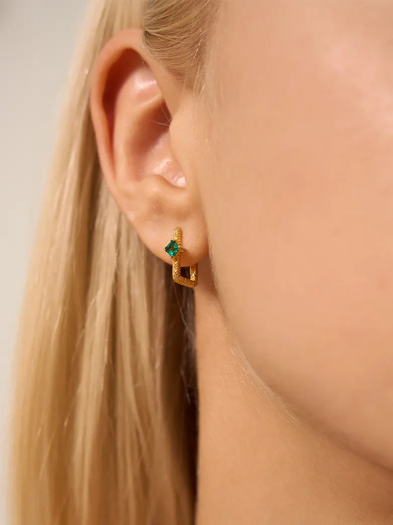 Emerald Braid Huggie Earrings