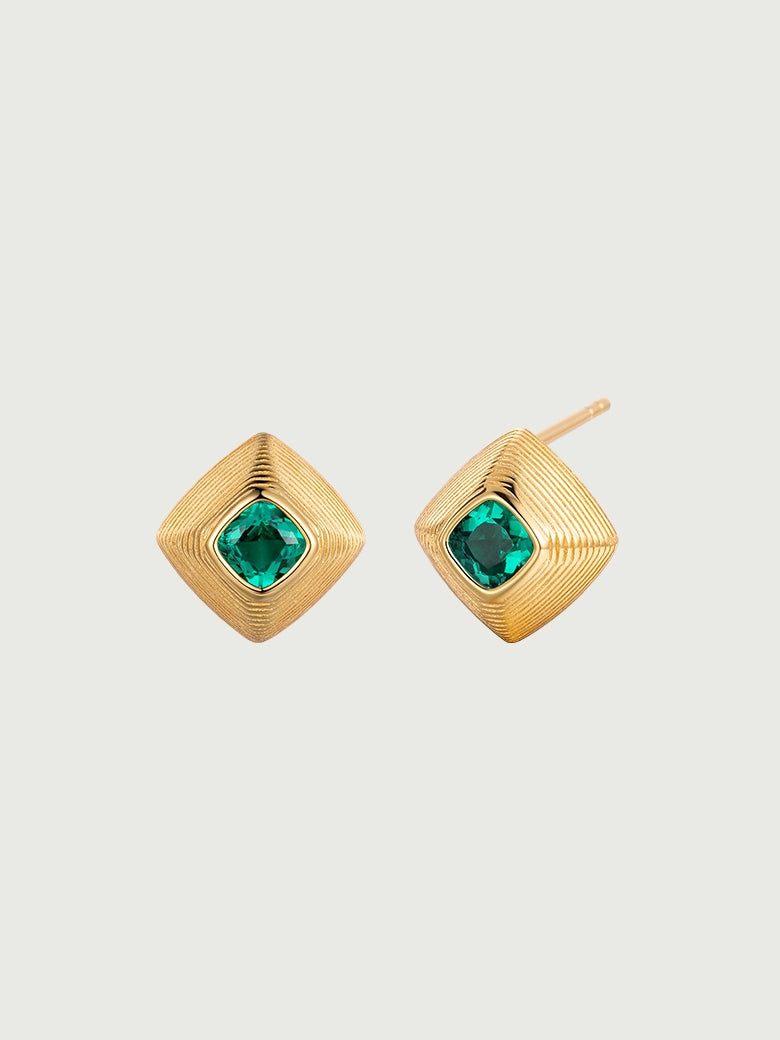 Emerald Button Stud Earrings