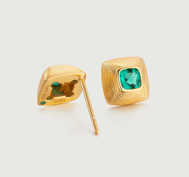 Emerald Button Stud Earrings
