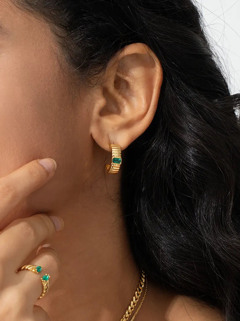 Emerald Charlotte Hoop Earrings