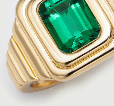 Emerald Cut Lab Grown Emerald Signature Signet Ring