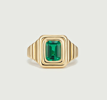 Emerald Cut Lab Grown Emerald Signature Signet Ring