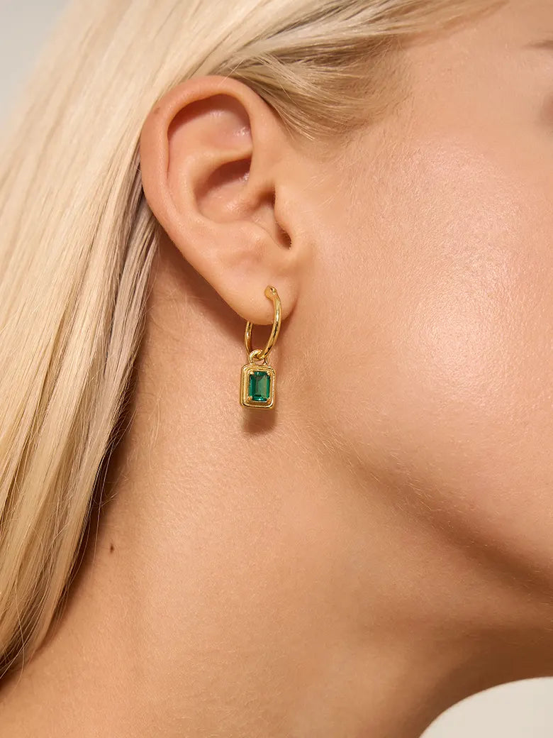 Emerald Cut Lab Grown Emerald Hoop Earrings