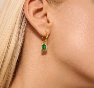 Emerald Cut Lab Grown Emerald Hoop Earrings