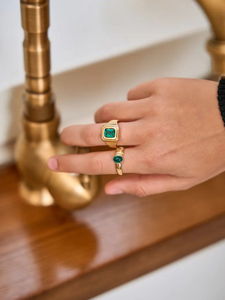 Emerald Cut Lab Grown Emerald Signature Signet Ring