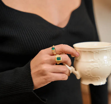 Emerald Cut Lab Grown Emerald Signature Signet Ring
