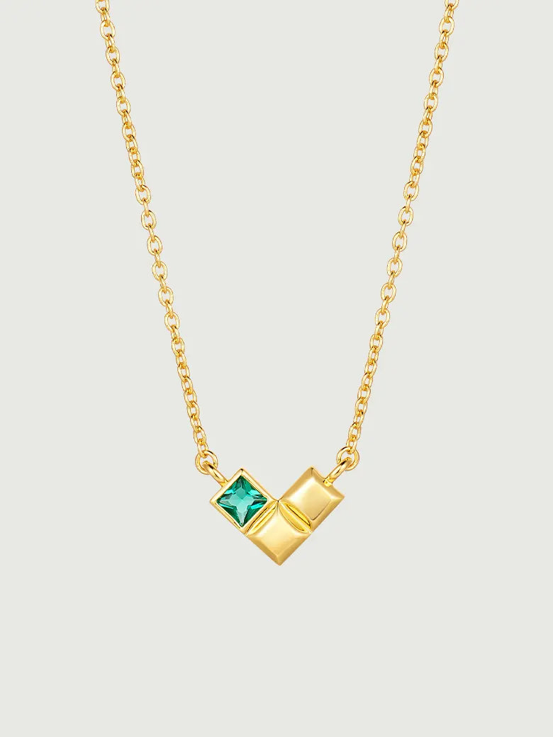 Emerald Geometric Heart Gold Necklace