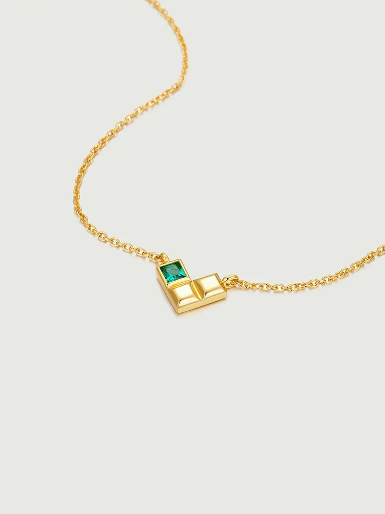 Emerald Geometric Heart Gold Necklace