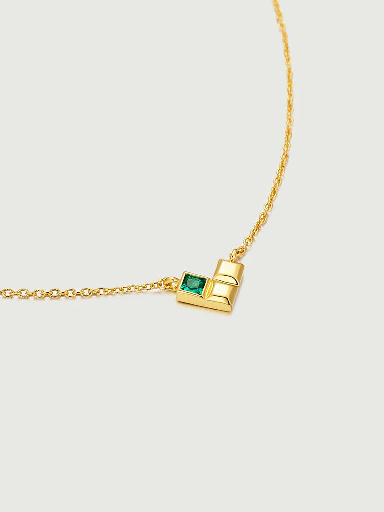 Emerald Geometric Heart Gold Necklace