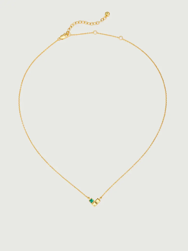 Emerald Geometric Heart Gold Necklace