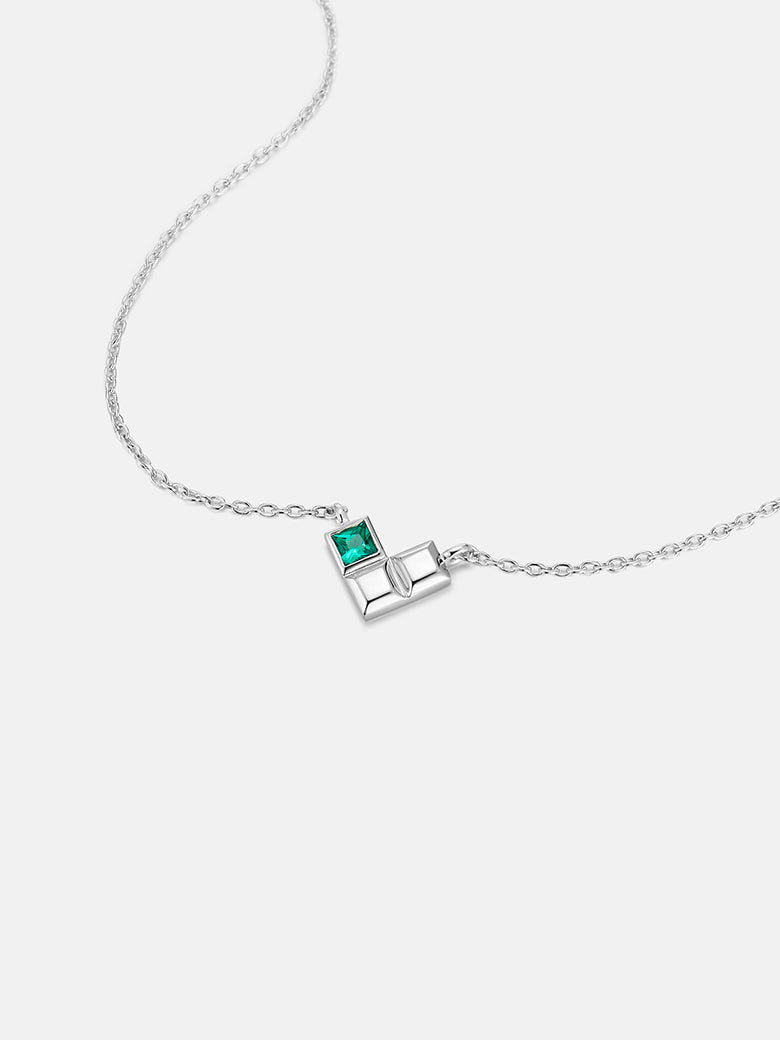 Emerald Geometric Heart Silver Necklace