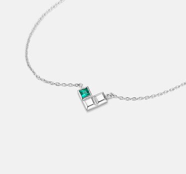 Emerald Geometric Heart Silver Necklace-obyjewelry