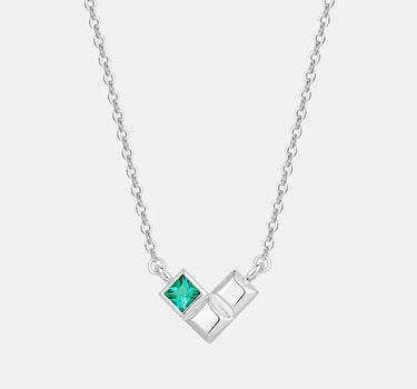 Emerald Geometric Heart Silver Necklace-obyjewelry