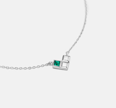 Emerald Geometric Heart Silver Necklace-obyjewelry