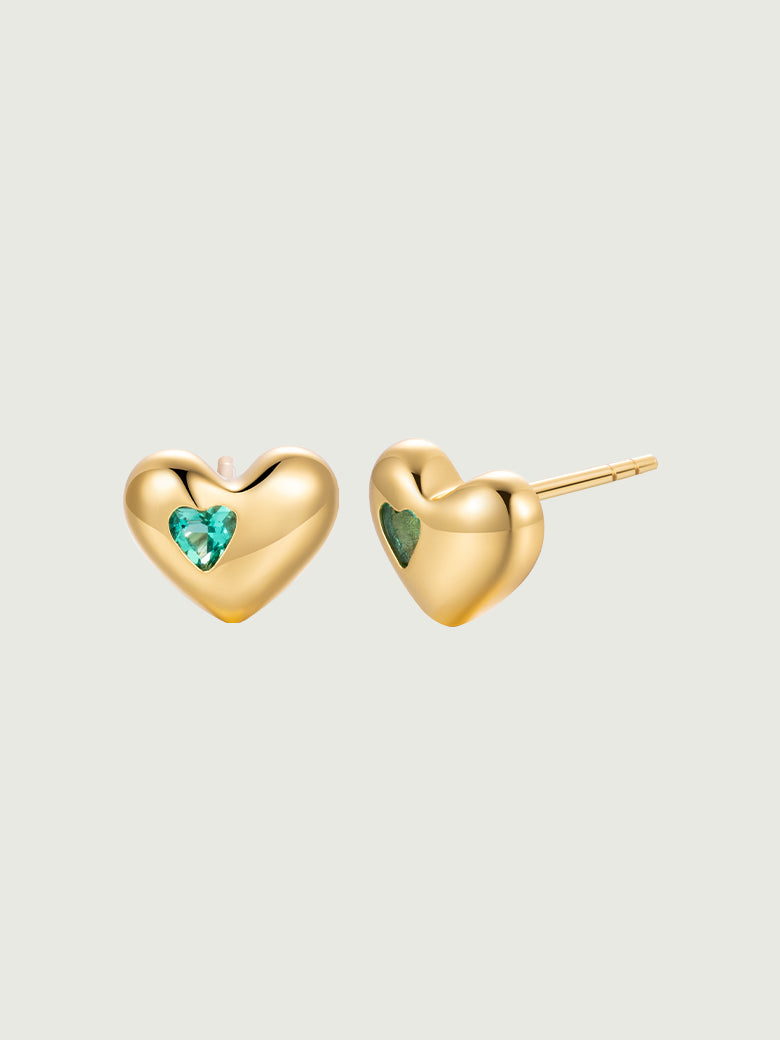 Emerald Heart Stud Earrings