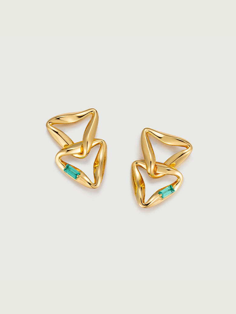 Emerald Overlapped Triangle Earrings