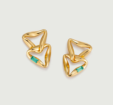 Emerald Overlapped Triangle Earrings