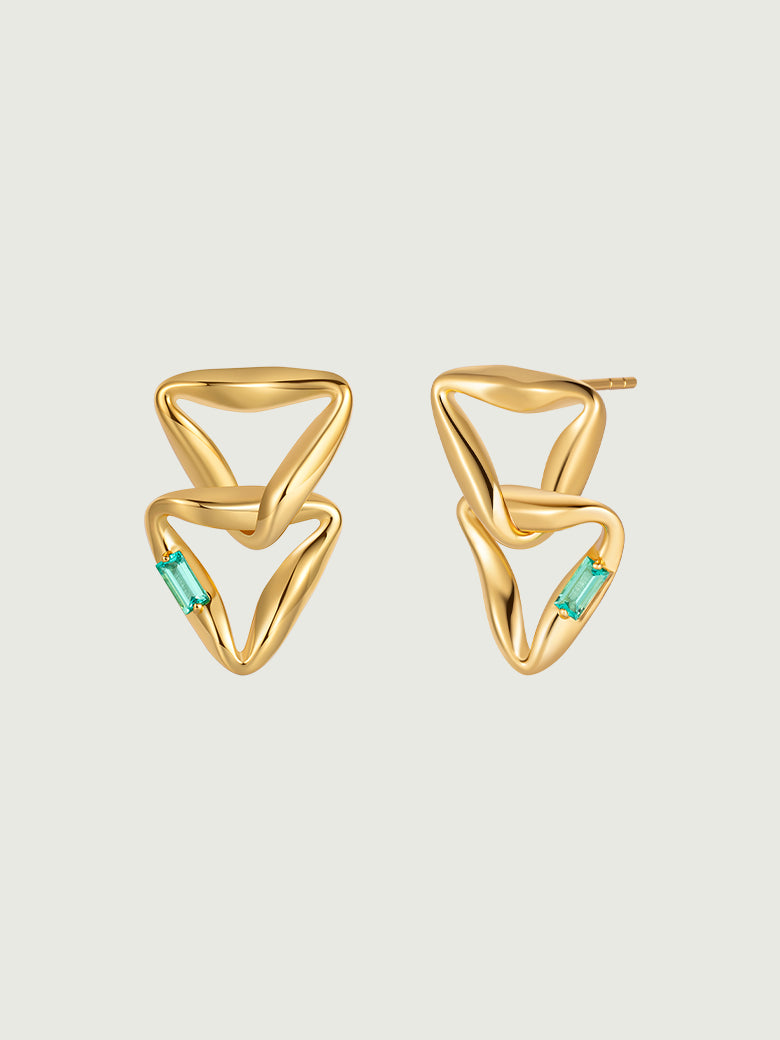 Emerald Overlapped Triangle Earrings