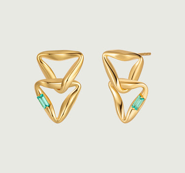 Emerald Overlapped Triangle Earrings