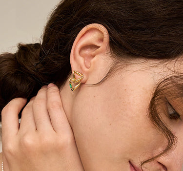 Emerald Overlapped Triangle Earrings